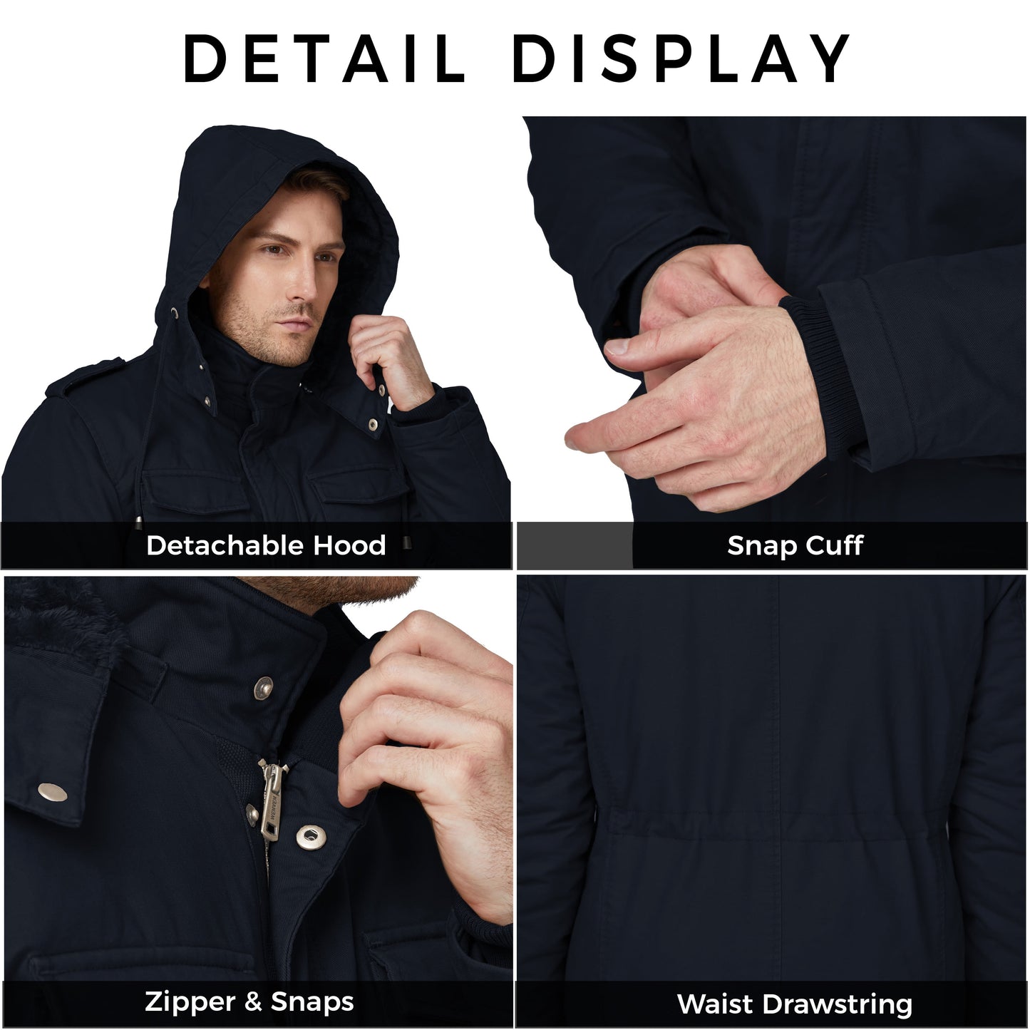 Men'S Big and Tall Winter Coat Hooded Parka Coat Winter Puffer Jacket Navy 3XL